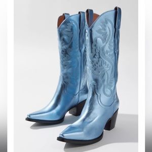 Jeffrey Campbell Dagget Western Cowboy Boots - Metallic Blue 7.5